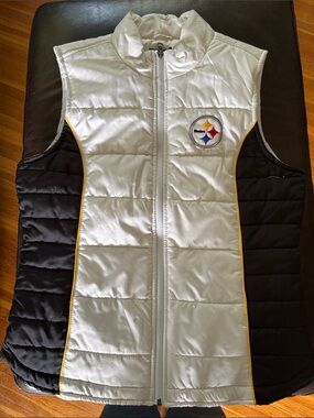 NFL Women's White Quilted Team Apparel Vest with Black Logo Patch